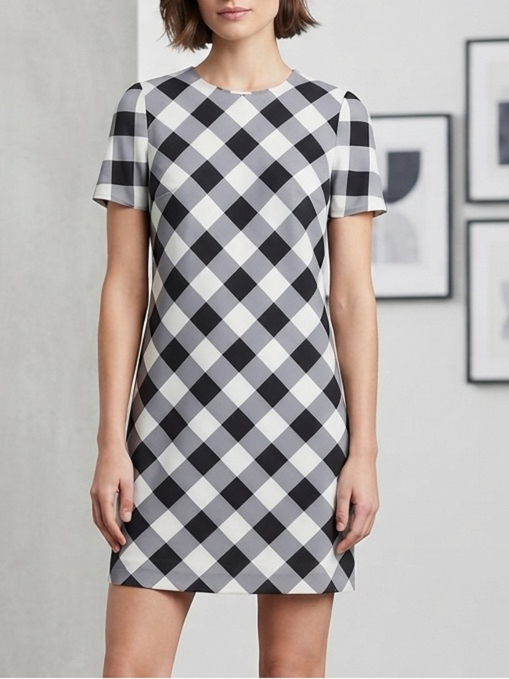 Ann Taylor Black & White Gingham Shift Dress - Size 2